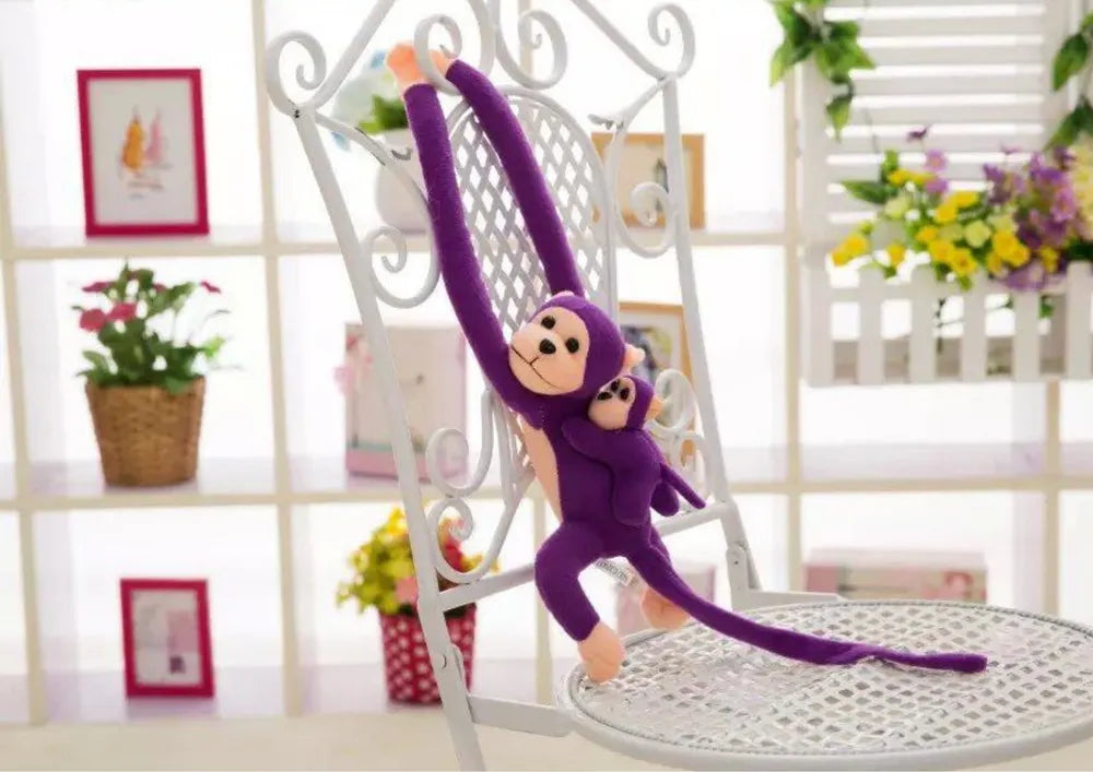 Pliušinė beždžionė su mažyliu violetinė 70 cm